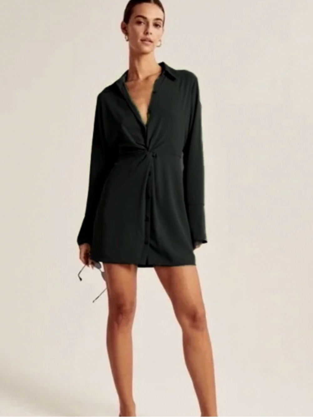 Abercrombie & Fitch Twist Front Shirt Dress Black Long Sleeve  sz M